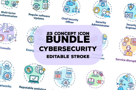 Cybersecurity concept icons bundle