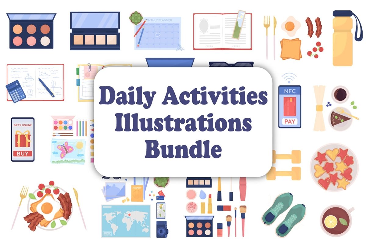 Day Things Daily activities vector illustration bundle