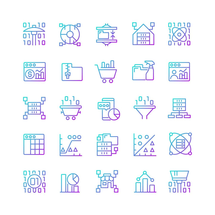 Data mining gradient linear vector icons set