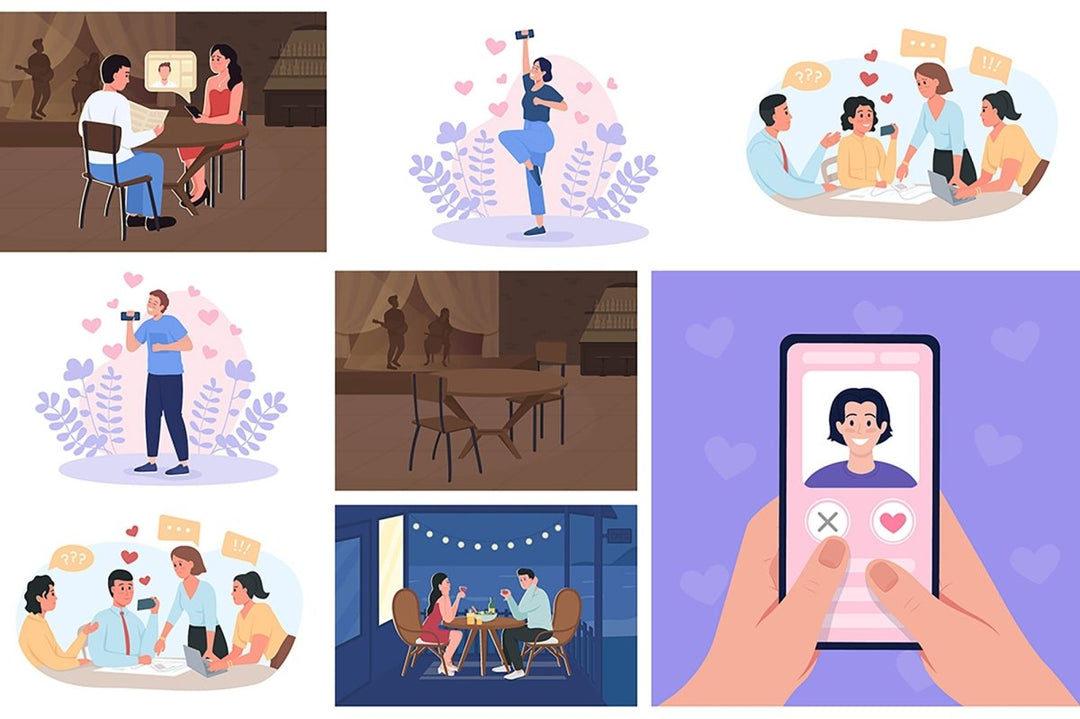 Dating flat color vector illustration bundle