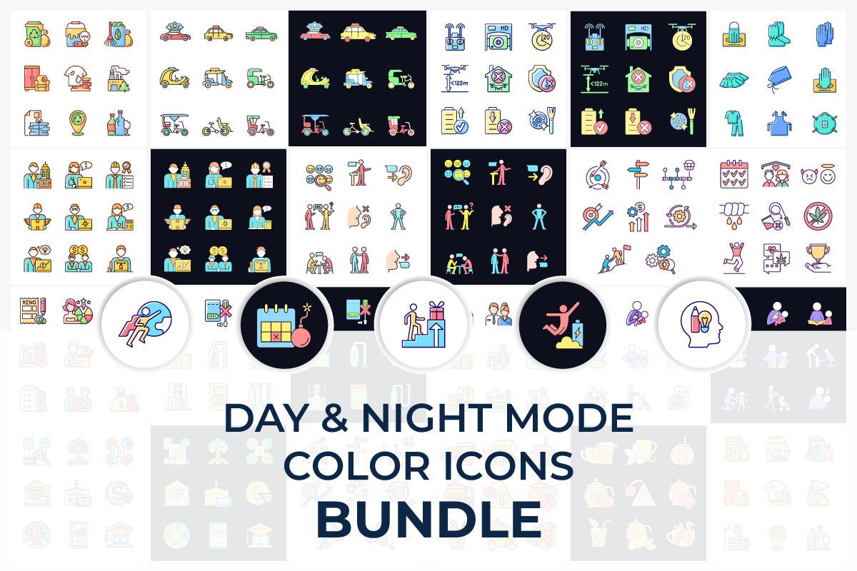 Day and night mode color icons bundle