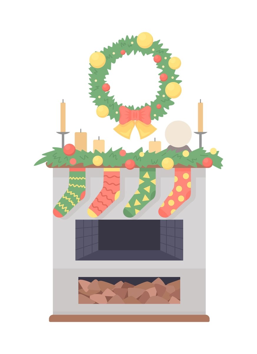 Decorating fireplace for cozy christmas night semi flat color vector object