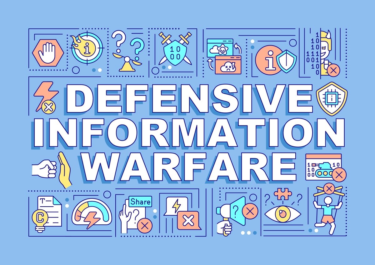 Defensive information warfare word concepts blue banner