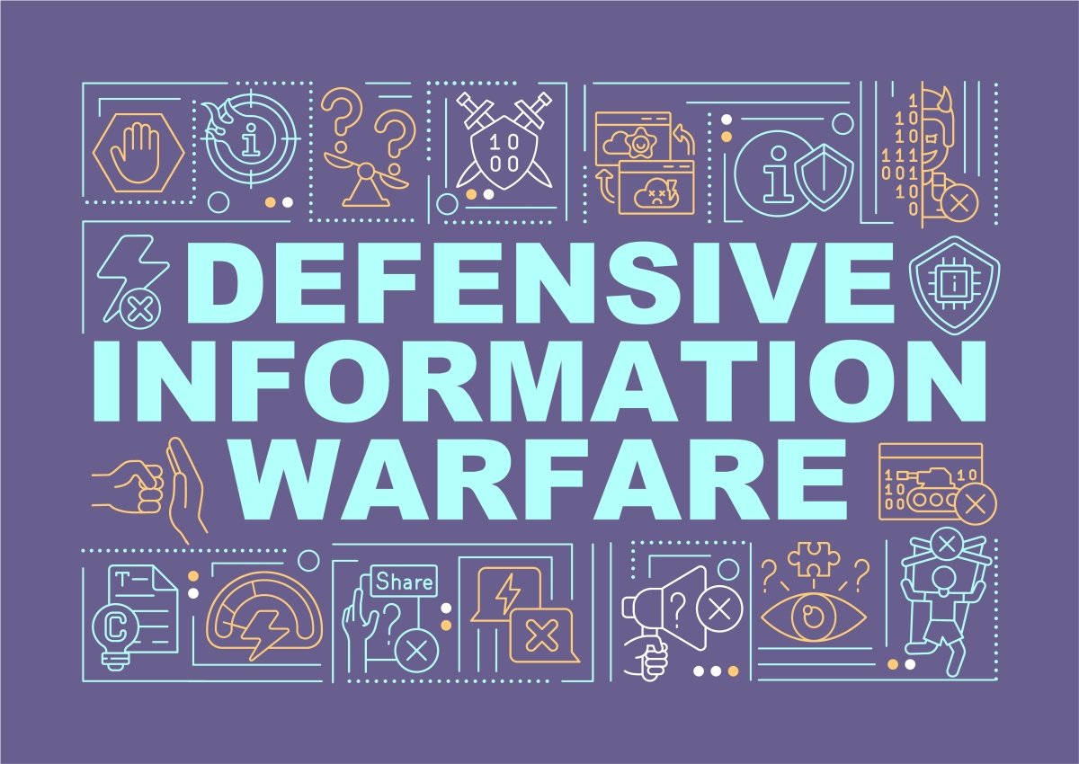 Defensive information warfare word concepts purple banner