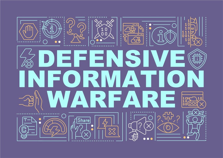 Defensive information warfare word concepts purple banner