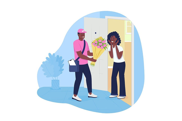 Delivering flowers 2D vector isolated illustration set