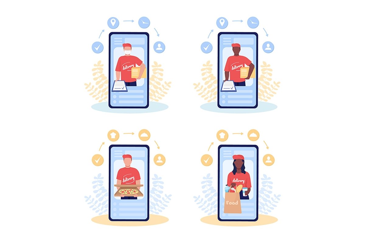 Delivery app flat concept vector illustration set