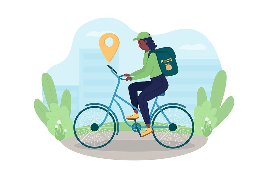 Delivery on bike 2D vector isolated illustration set