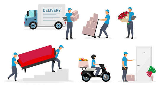 Delivery service flat vector illustrations set