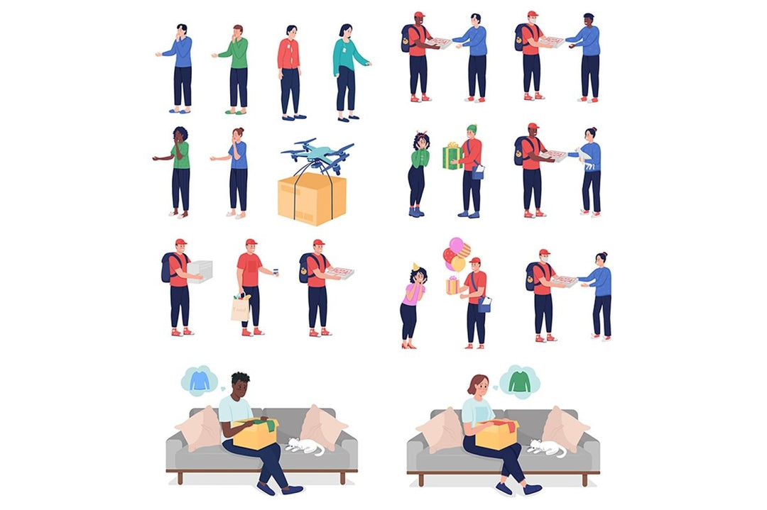 Delivery service semi flat color vector character set