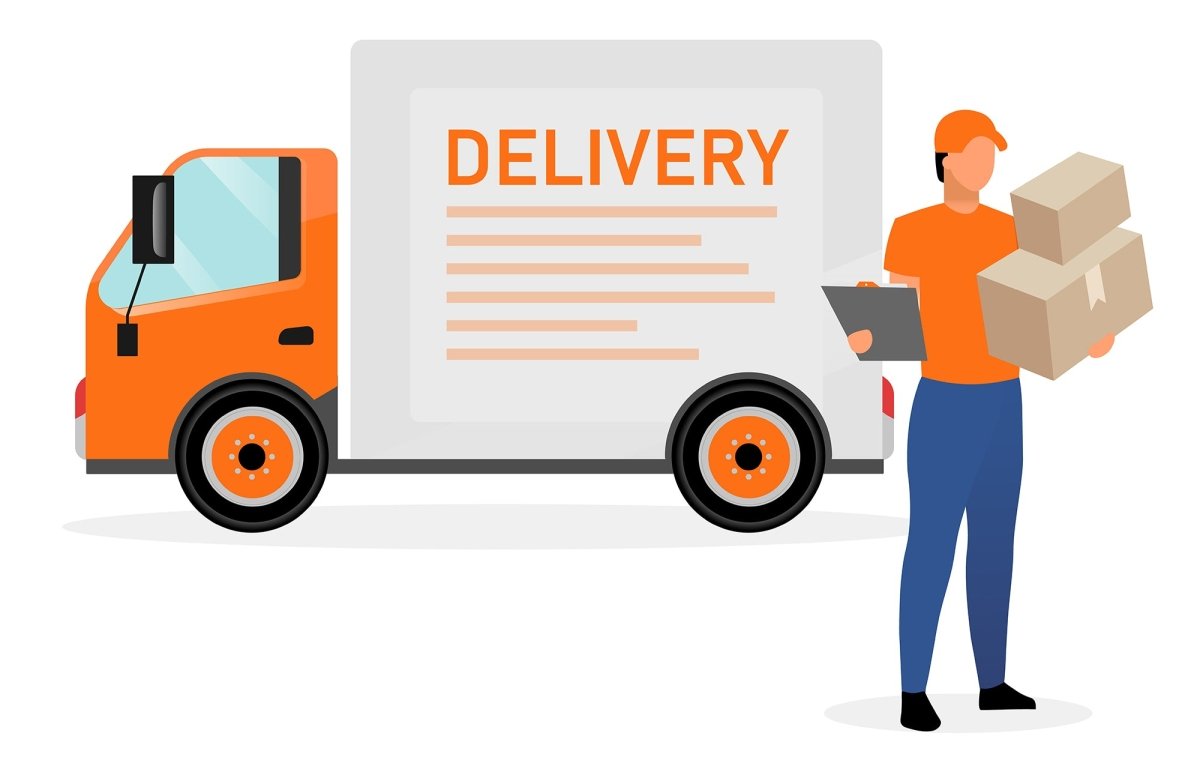 Delivery service workers flat vector illustrations set