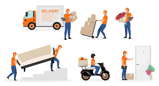 Delivery service workers flat vector illustrations set