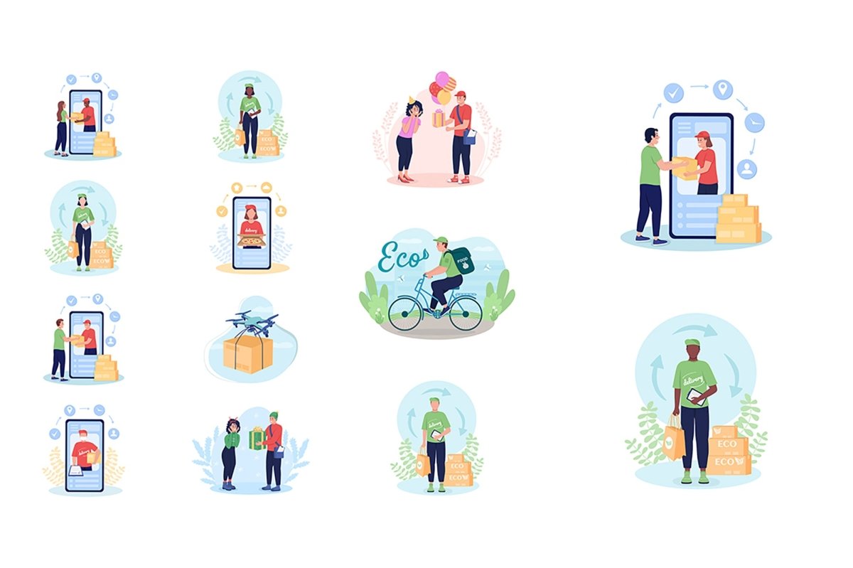 Delivery vector isolated illustration bundle