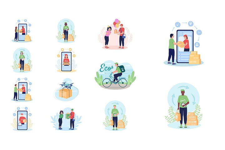 Delivery vector isolated illustration bundle
