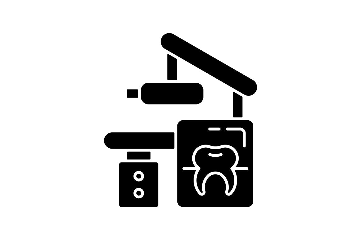 Dentistry tools and materials black glyph icons set on white space
