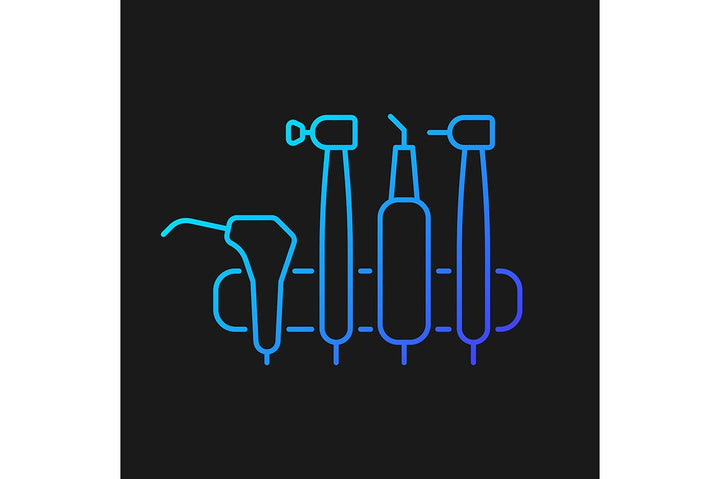 Dentistry tools and materials gradient icons set for dark and light mode