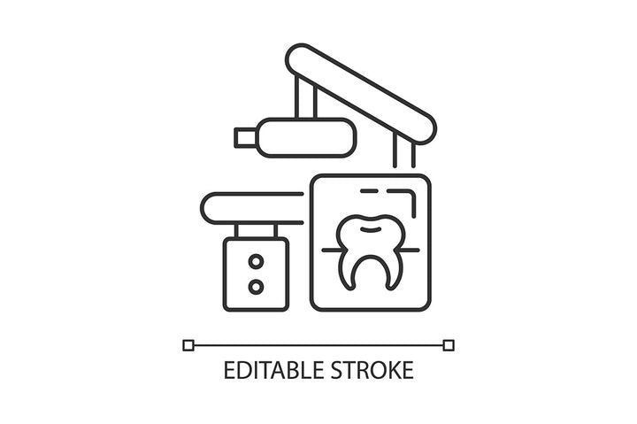 Dentistry tools and materials linear icons set for dark and light mode