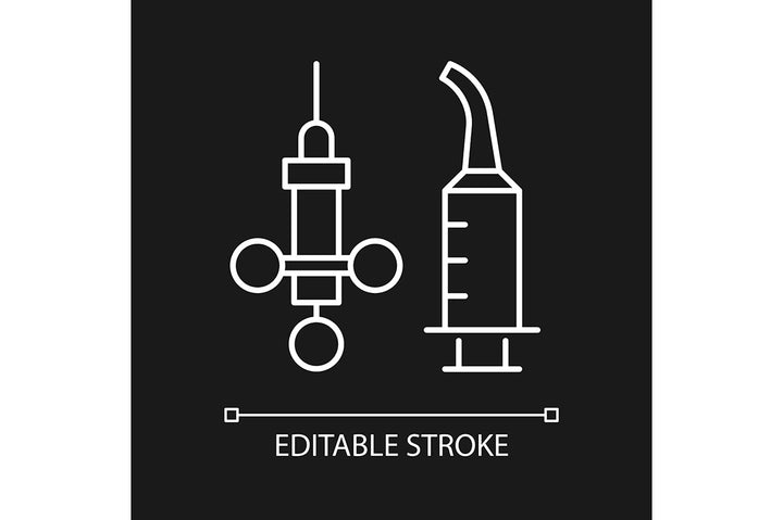 Dentistry tools and materials linear icons set for dark and light mode