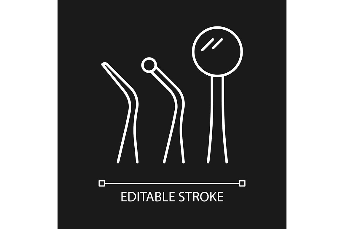 Dentistry tools and materials linear icons set for dark and light mode