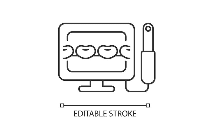 Dentistry tools and materials linear icons set for dark and light mode