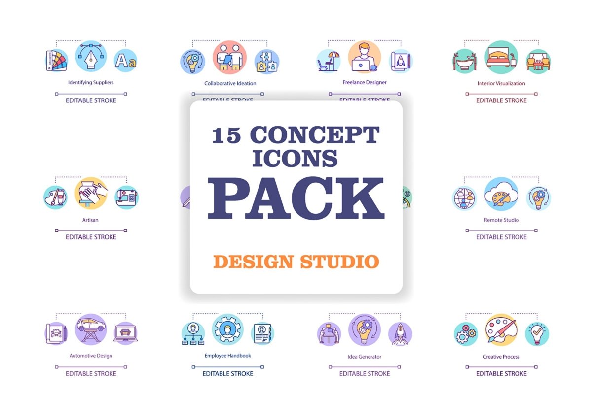 Design agency, workshop concept icons bundle