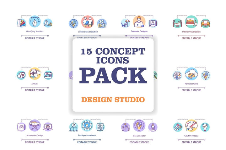 Design agency, workshop concept icons bundle