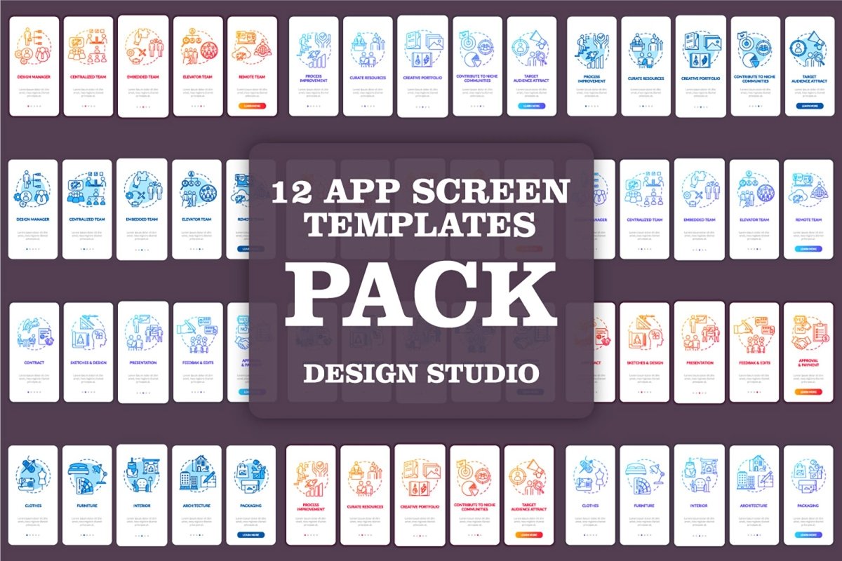 Design studio onboarding mobile app page screen bundle