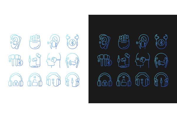 Different types of headphones gradient icons set