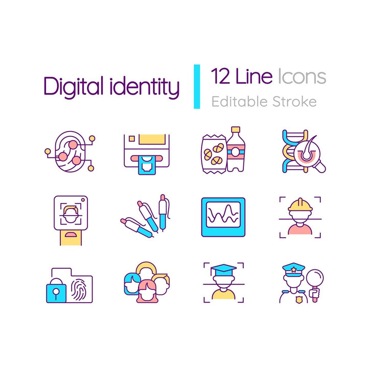 Digital identity RGB color icons set