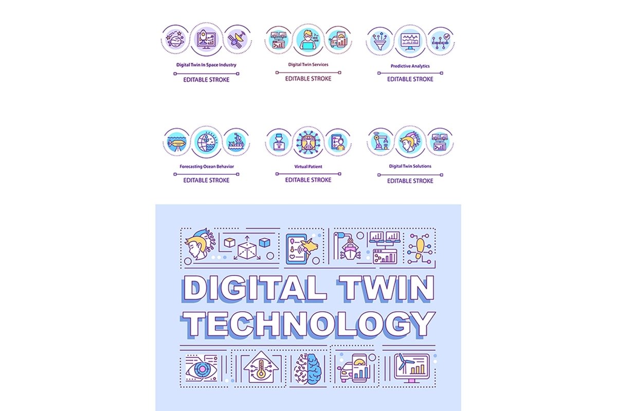 Digital twin concept icons set