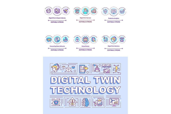 Digital twin concept icons set