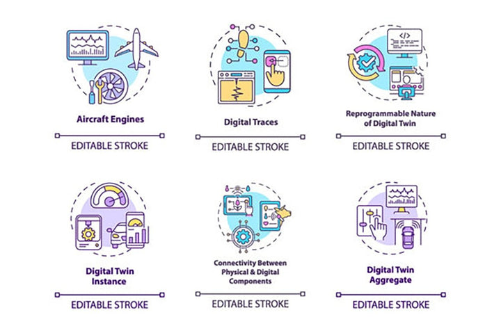 Digital twin concept icons set