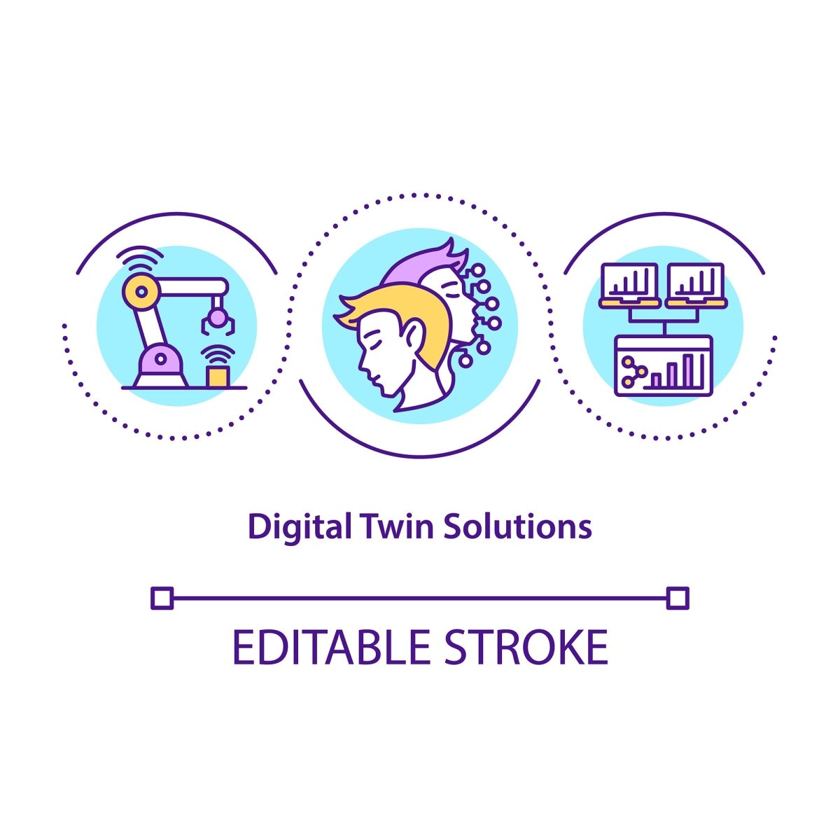 Digital twin concept icons set