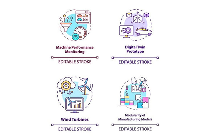 Digital twin concept icons set