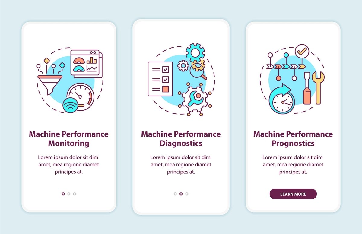Digital twin onboarding mobile app page screen set