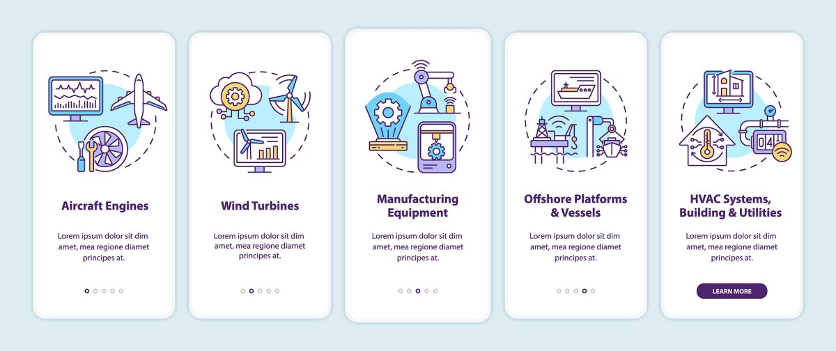 Digital twin onboarding mobile app page screen set