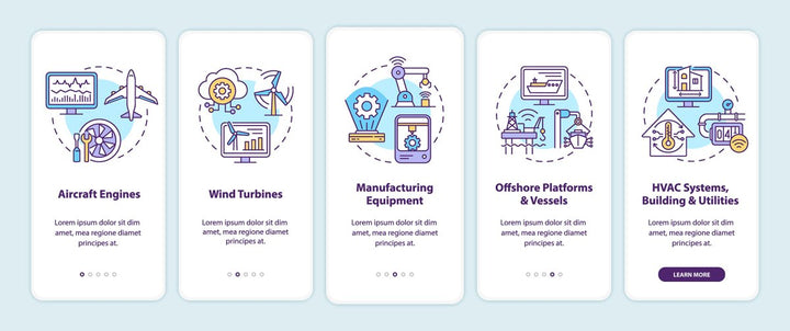 Digital twin onboarding mobile app page screen set