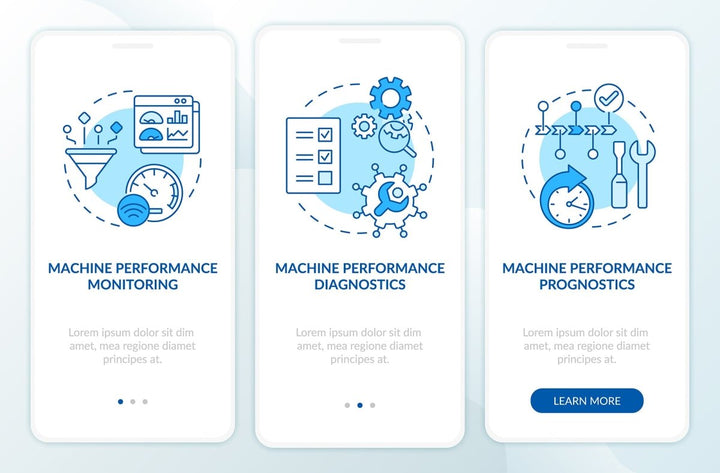 Digital twin onboarding mobile app page screen set
