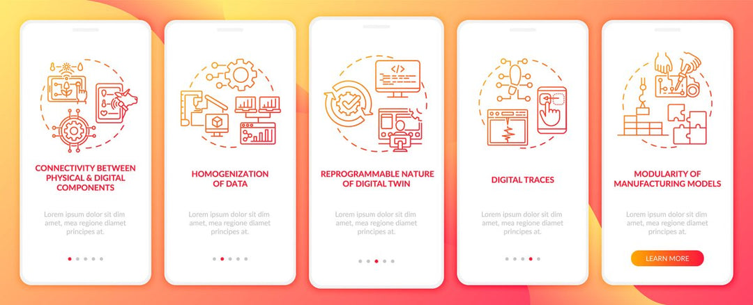 Digital twin onboarding mobile app page screen set