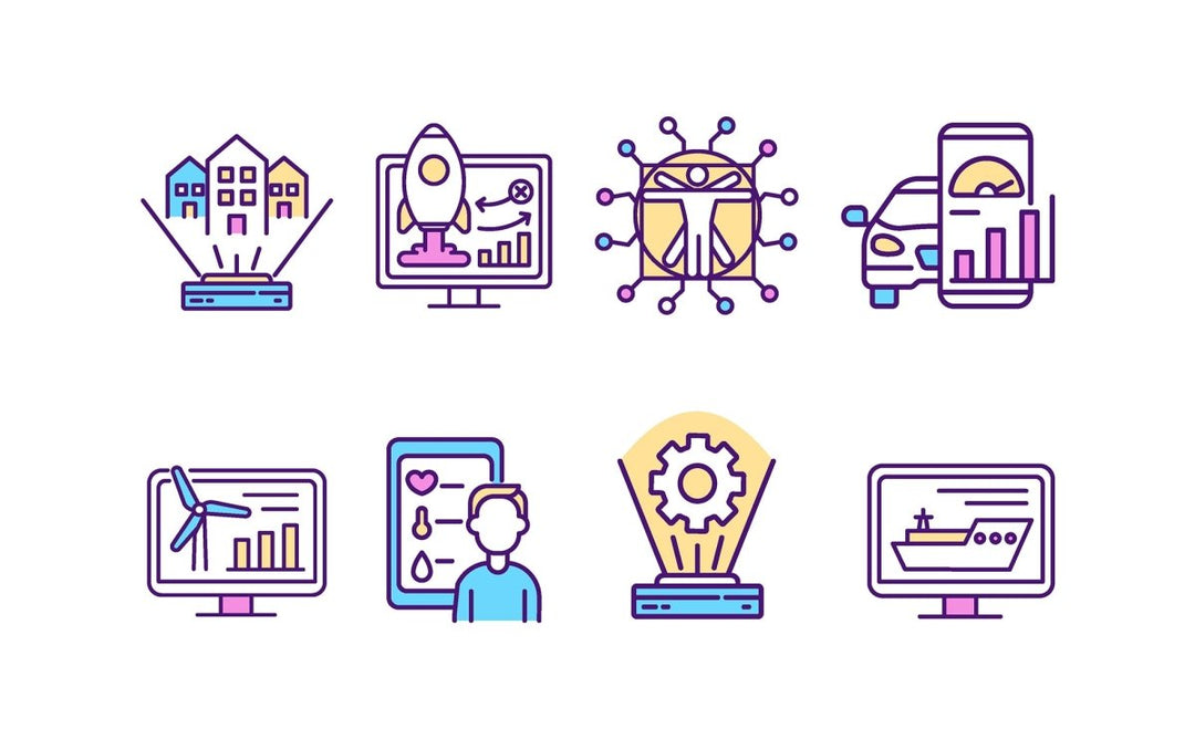 Digital twin RGB color icons set