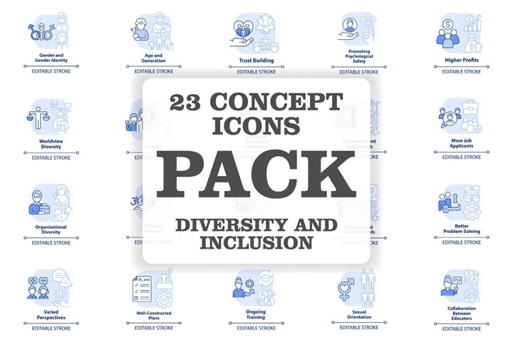 Diversity and inclusion blue concept icons set