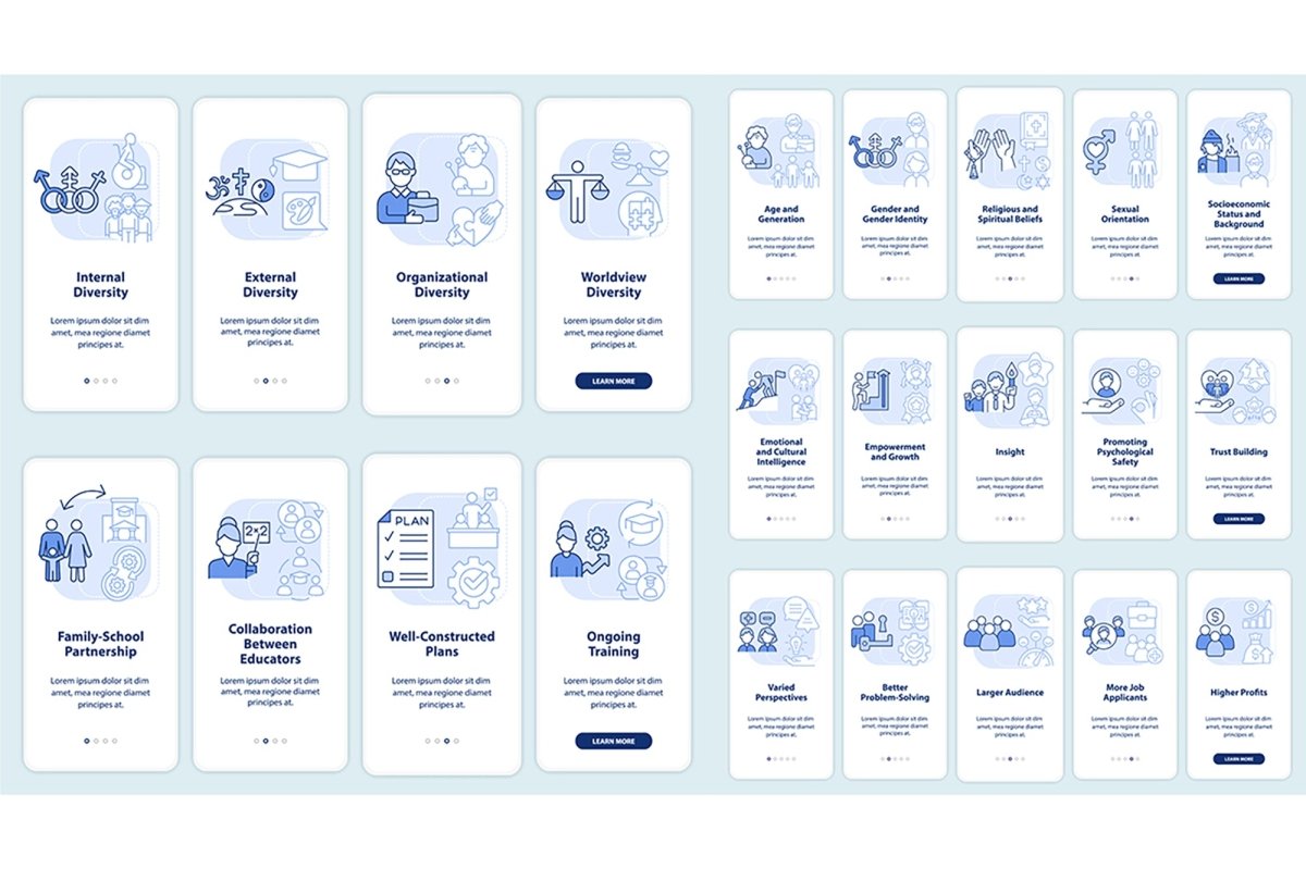 Diversity and inclusion mobile app screen set