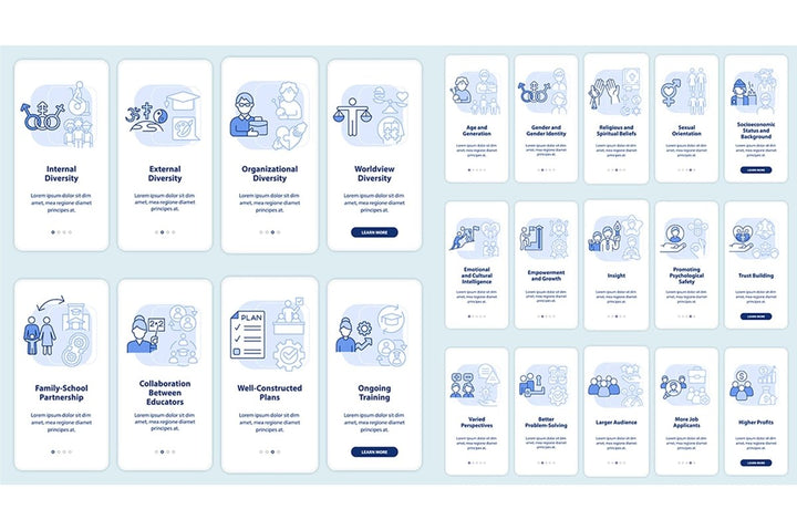 Diversity and inclusion mobile app screen set