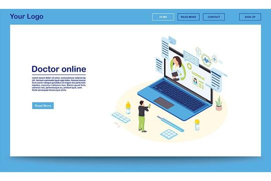 Doctor online service isometric landing page template