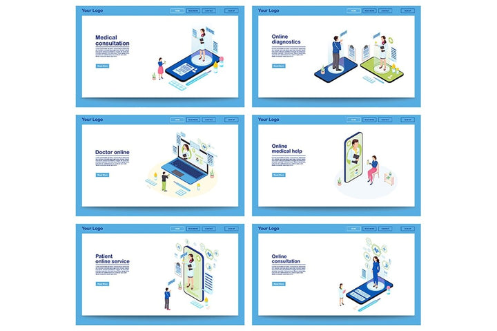 Doctor online service isometric landing page template