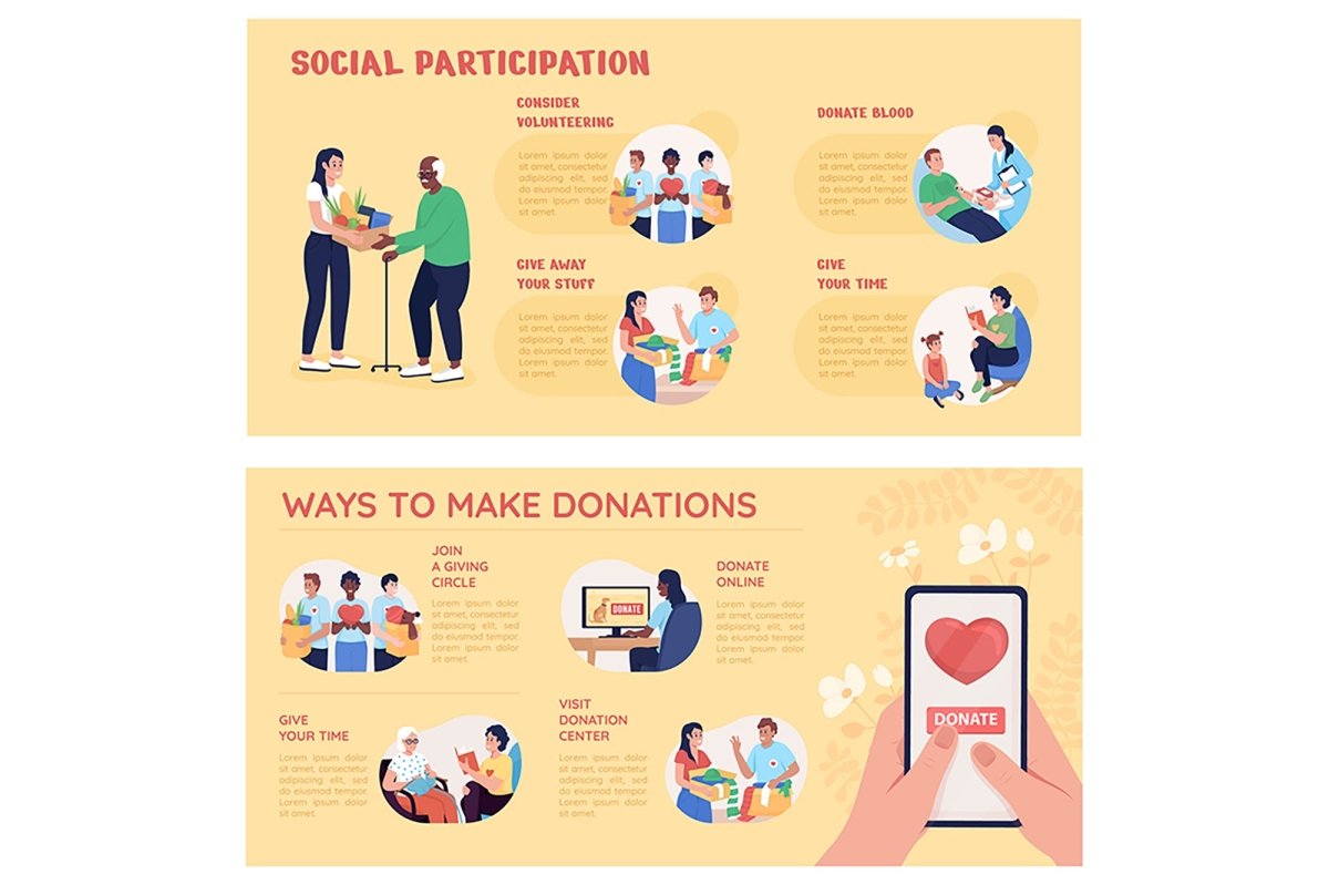 Donation vector infographic template set