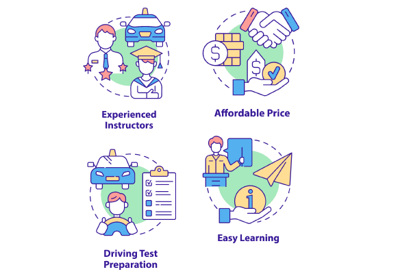 Driving school concept icons bundle