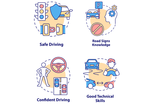 Driving school concept icons bundle