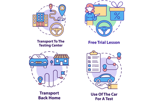 Driving school concept icons bundle