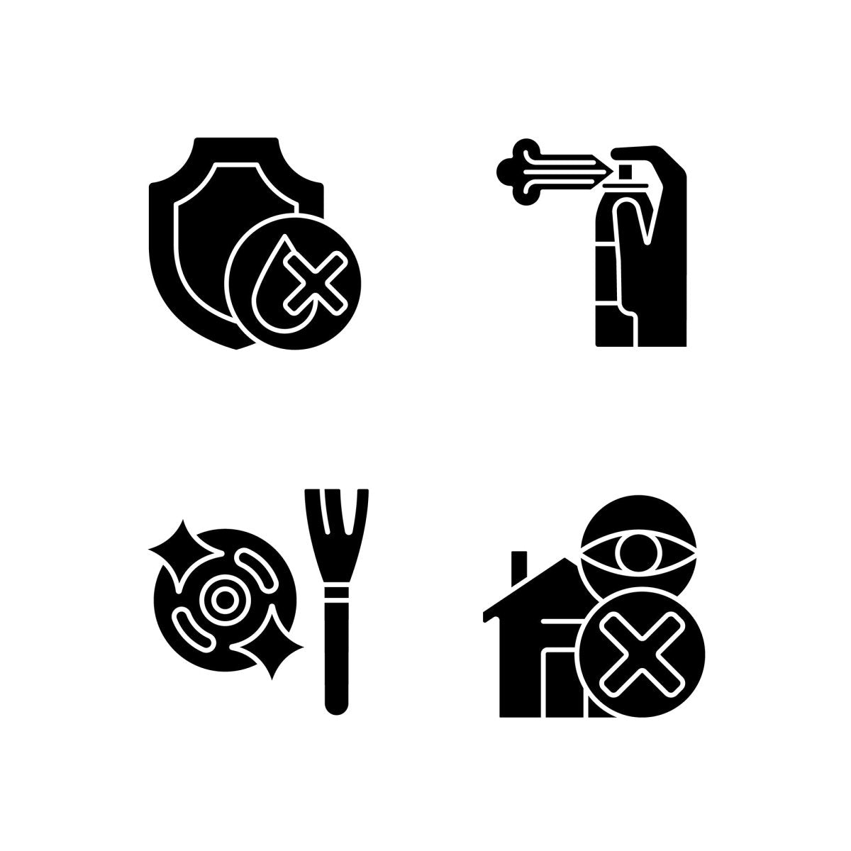 Drone usage black glyph manual label icons set on white space